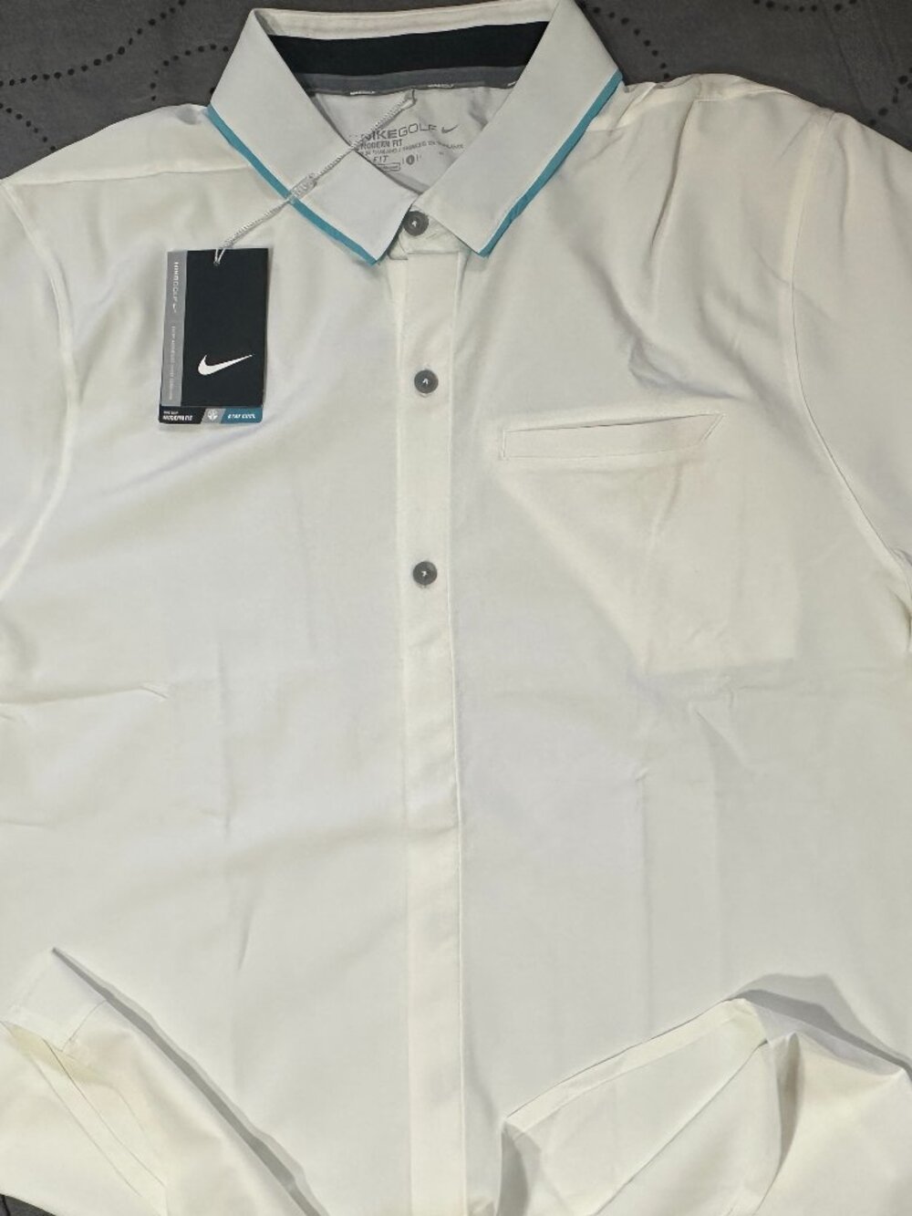 NIKE GOLF MAJOR MOMENT ELITE WHITE & AQUA POLO MCILROY SHIRT SIZE L MEN $85.00